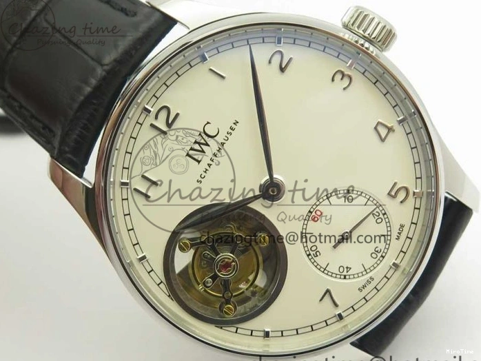 MIROTIME 0516 Efficient Portuguese Tourbillon IW5463 SS ZF Best Edition White Dial on Black Leather Strap 7170